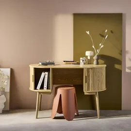 sweeek - Ovales Büro im Holzlook mit zwei Aufbewahrungsmöglichkeiten, L 120cm - Natur - Braun