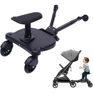 Buggy Board Für Alle Kinderwagen, Buggyboard Mit Sitz, 25Kg Trittbrett Mitfahrbrett Universal, 2-In-1 Kinderwagen Board Abnehmbarer Sitz Kiddy Board 360° Drehbare Stoßdämpfende Räder Für 2-6 Jahre