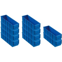 SparSet 10x Blaue Industriebox 300 S | HxBxT 8,1x9,1x30cm | 1,6 Liter | Sichtlagerkasten, Sortimentskasten, Sortimentsbox, Kleinteilebox