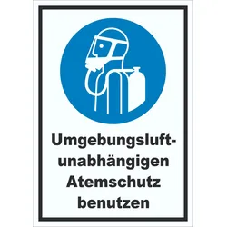 HB-Druck Umgebungsluftunabhängigen Atemschutz benutzen Schild A4 Rückseite selbstklebend