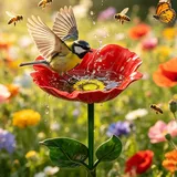 Vogeltränke Stehend Gartenstecker Bienentränke Metall Blumen Insektentränke Blume Bienentränke Wildvogeltränken Vogelbad Stehend Fütterungsschale Vogelfutterspender für Garten Balkon (D)