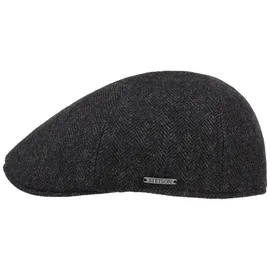 Stetson Texas Herringbone Flatcap Herren mit Baumwollinnenfutter Herbst Winter schwarz-grau S (54-55 cm) - S