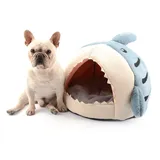 Hifrenchies Shark Haustierhaus für Französische Bulldogge, Haifischhaus, waschbar, Hundehöhle und Bett mit abnehmbarem Kissen, Haifischbett und Haus für Hunde und Katzen (S, Blau)