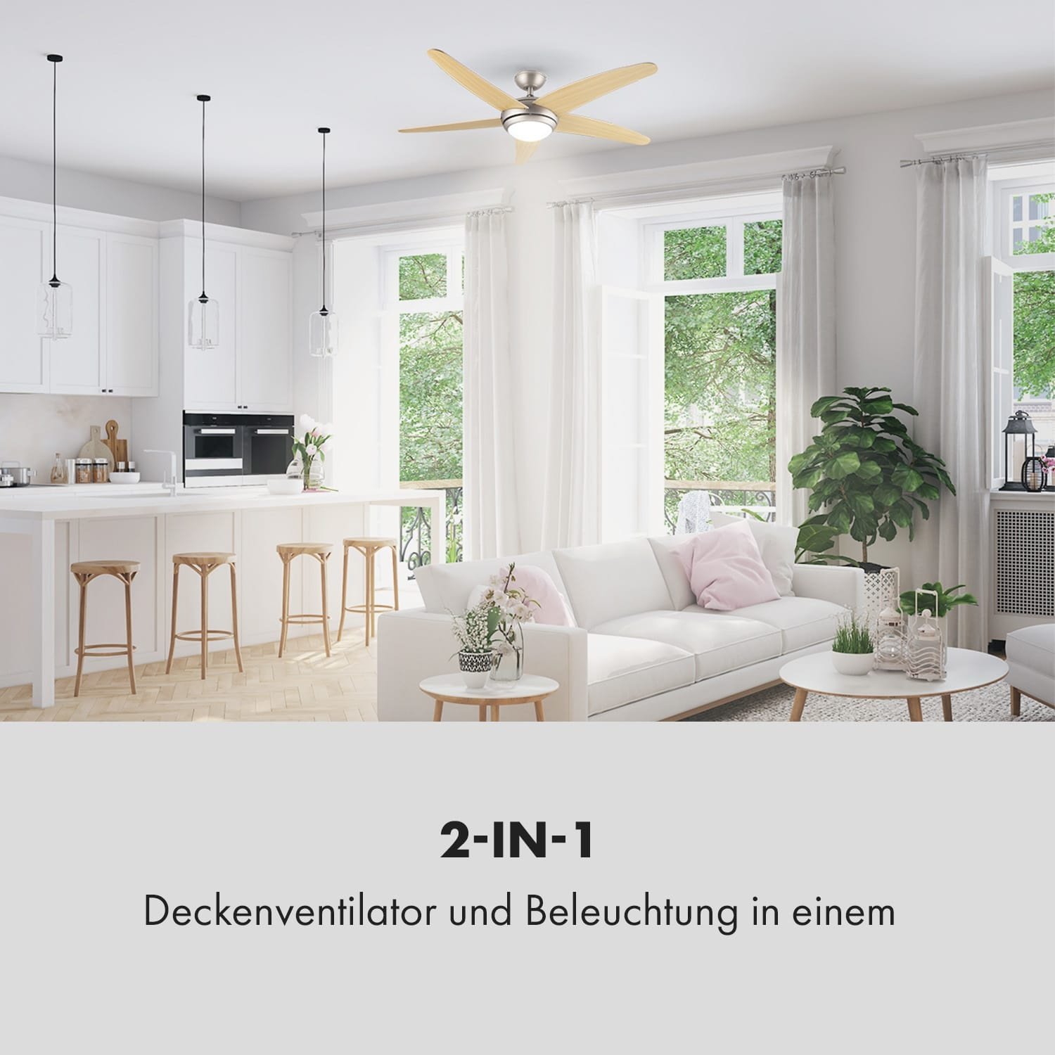 Bolero 2-in-1-Deckenventilator Leuchte 55W 10212m3/h Fernbedienung