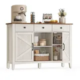 VASAGLE Küchenschrank mit herausnehmbarem Weinregal, Sideboard mit Schubladen und Türen, verstellbare Ablagen, Landhausstil