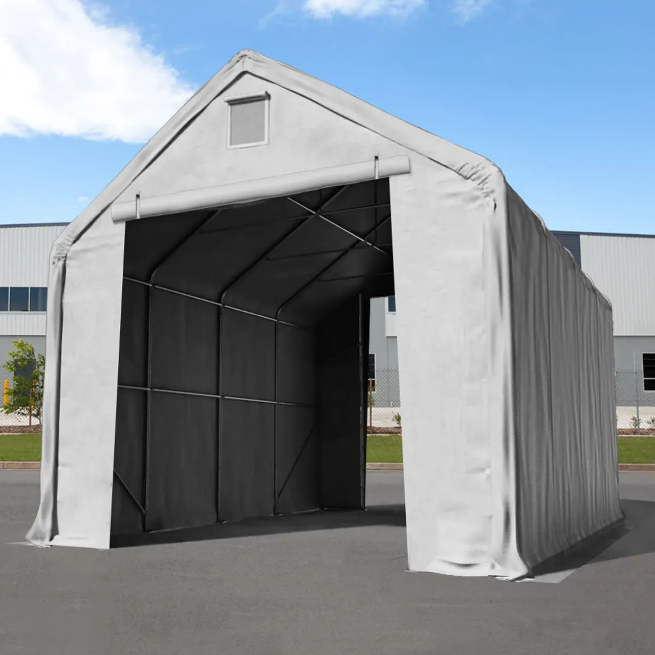 TOOLPORT Everest 5x8m Zelthalle, PRIMEtex-Plane, grau, mit Statik (Betonuntergrund) - (48842)