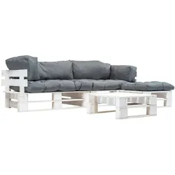 vidaXL 4-tlg. Garten-Paletten-Sofagarnitur mit Grauen Kissen Holz
