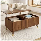 Merax Couchtisch höhenverstellbar Sofatisch Retro Walnuss Beistelltisch (1-St), Wohnzimmertisch mit Stauraum und Holzbeinen, 97x52x56,5 cm braun