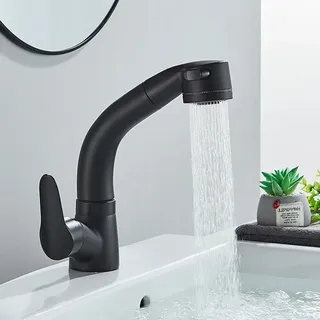 Waschtischarmatur Bad Ausziehbar Brause Wasserhahn Bad Waschbecken Mischbatterie,schwarz