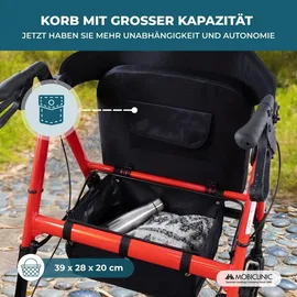 Mobiclinic Gehhilfe Klappbar XXL bis 204 kg verstärktes Aluminium rot