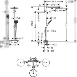 Hansgrohe Raindance Select S Showerpipe 240 1jet polished gold optic 27633990