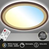 Briloner Leuchten - LED Deckenlampe mit Backlighteffekt, Slim LED Deckenleuchte CCT, Ultra Flach, Dimmbar, Fernbedienung, Ø420 mm, Braun-Gold