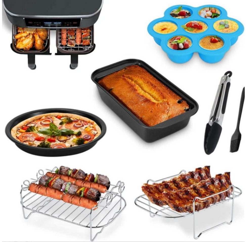 Preisvergleich Produktbild BlingBin Küchenmaschinen Zubehör-Set Doppelkammer Heißluftfritteuse Zubehör für Ninja Foodi AF300EU,AF400EU, Doppel Airfryer Zubehör XL schwarz