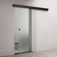 doporro Glasschiebetür komplettset 102,5 x 205cm Schiebetür mit ESG 15mm Wandabstand Zimmertür Glas Vollsatiniert mit Muschelgriff Schwarz