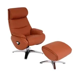Mendler Relaxsessel mit Hocker HWC-K98, Fernsehsessel Sessel, Liegefunktion drehbar, Metall Echtleder/Kunstleder ~ braun