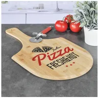 Spetebo Bambus Pizzabrett - Holz Pizzateller Pizza Schneidebrett Holzbrett Pizzaschieber