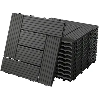 ECD Germany WPC Terrassenfliesen 30x30 cm/11 Stück=1m2, Anthrazit Mosaik, Holzoptik, Bodenbelag mit Klicksystem und Drainage, Terrassendielen