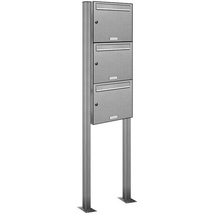 AL Briefkastensysteme Briefkasten modern, 3 Fach Briefkastenanlage in Edelstahl Standbriefkasten Anlage Freistehend