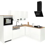 kochstation Winkelküche L-Form 230 cm weiß hochglanz