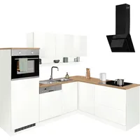 kochstation Winkelküche L-Form 230 cm weiß hochglanz