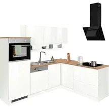 kochstation Winkelküche L-Form 230 cm weiß hochglanz