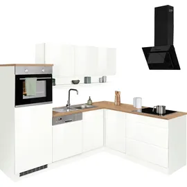 kochstation Winkelküche L-Form 230 cm weiß hochglanz