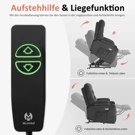 MCombo Fernsehsessel 7286 Stoff 85 x 104 x 94 cm Dunkelgrau elektrisch mit Aufstehhilfe