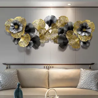 Vnook 3D-Metall-Wandkunst-Dekor Morden Luxus handgefertigte goldene Ginkgo-Blatt-Wandbehang-Dekor-Metallkunst-Wand-Skulptur for Haupthotel-Schlafzimmer-Wohnzimmer-Küche