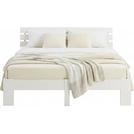 Homestyle4u Holzbett 180 x 200 cm mit Lattenrost Weiss Kiefer Massivholz - Weiß
