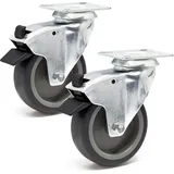 Wiltec Lenkrollen Set 2x Transportrolle Ø75mm bis 75kg pro Rad mit Kunststoffrad, Bremse und Anbauplatte, leiser Lauf, Transportrollen Möbelrollen Laufrollen