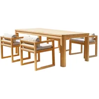 Tikamoon Gartenmöbel-Set Loen aus Teakholz mit Stoffkissen, 4 Stühle