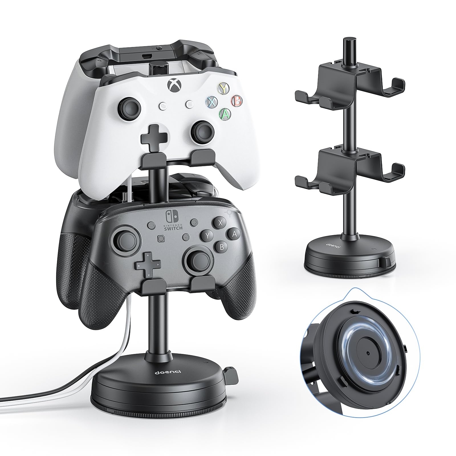 doenci Controller Halter 2 Ebenen für 4 PS5 PS4 Nintendo Switch Xbox Gaming Controller, Kopfhörer Ständer Controller Halterung mit Saugnapfbasis, Headset Ständer für Playstation 5 Game Controller