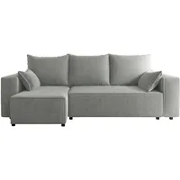 4ALL HOME Ecksofa mit Schlaffunktion Tobi 246x145 cm - Couch - Sofa mit Bettkasten - Eckcouch - L-Form - Schlaffsofa - Schlafsofa mit Bettkasten - Universal (Cord Poso 55 Grau)