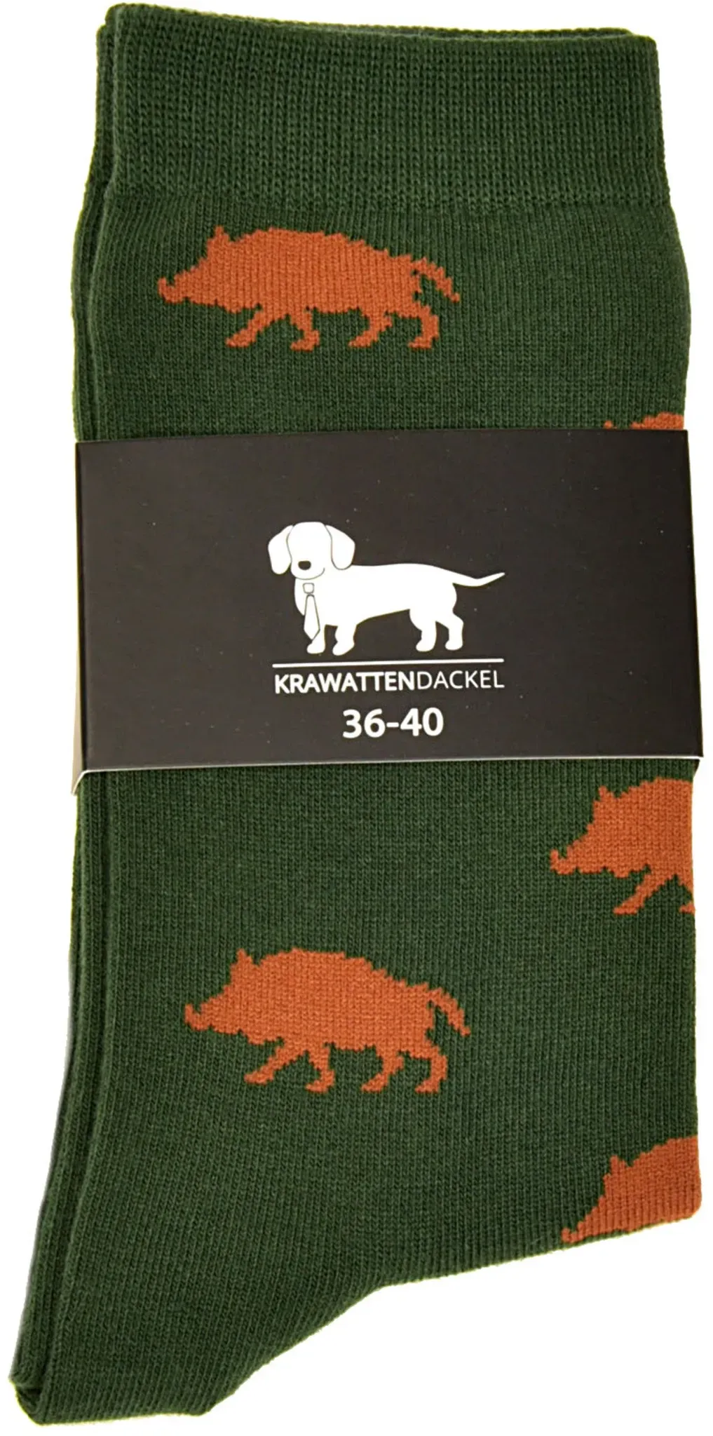 Krawattendackel Socken mit Wildschwein, grün-braun, 41/46