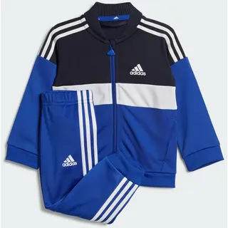 Adidas Tiberio 3-Streifen Colorblock Shiny Kids Trainingsanzug petrolblau|WEISS|alpine blue