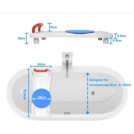 YARDIN Badewannenbrett Badewannensitz Senioren mit Seifenablage und Rot Griff, Einstellbar 70 x 31 cm, max. 150 kg