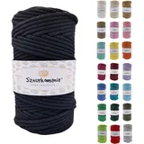 Sznurkomania, Geflochtene Baumwollkordel 5mm 100m, 46 Farben, Häkelkordel, Makramee Kordel, Makramee Garn, Premium Garn, Makramee Seil, Schwarz