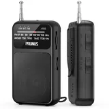 PRUNUS J-555 AM/FM/UKW Radio Klein, Kleines Radio mit Akku, USB-C-Laden, Mini Radio Batteriebetrieben per AAA-Batterien mit Rückclip & Lanyard zum Joggen, Camping, Stromausfall.(Schwarz)