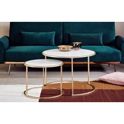 Couchtisch »SOL COFFEE SET«, (2 St.), Gold/ Marmor Weiß + Gold-Look + Marmor-Optik, , 69894769-0