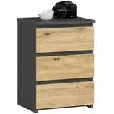 akord furniture factory AKORD CL3 Graphitgrau 3 Schubladen Front Eiche Artisan B40xH57xT35 cm,
