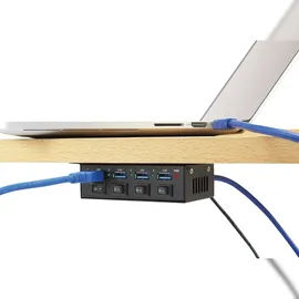 Renkforce RF-3955362 4 Port USB 3.2 Gen 1-Hub (USB 3.0) Metallgehäuse, einzeln schaltbar, zur Wandmontage Schwarz