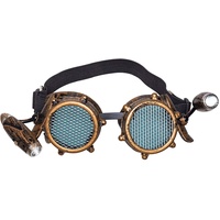 NET TOYS Außergewöhnliche Steampunk Brille mit Licht - Gold-Schwarz - Anspruchsvolles Unisex-Kostüm-Zubehör Gothic Fliegerbrille - Perfekt geeignet für Fasching & Karneval