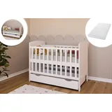 Kids Collective Babybett Kinderbett 70x140 cm mit Matratze umbaubares Gitterbett, höhenverstellbar mit Schublade, baby bed weiss Made in Europe 140x70