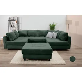 Collection AB Wohnlandschaft COLLECTION AB "Toni U-Form, B: 298 cm", grün (flaschengrün), B:298cm H:44cm T:184cm, 100%Polyester, Sofas, Wohnlandschaft, Set: Sofa & Hocker, 3 Zierkissen, Federkern, Topseller