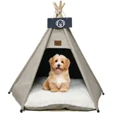 Vinnypet Tipi Zelt fur Katzen und Hunde Haustierzelte Häuser mit Plüschkissen Luxery Hundezelt Katzenzelt Abnehmbar und Waschbar Katzenhaus Haustierhäuser 50x50x60cm