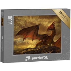 puzzleYOU Puzzle Wunderschöne Fantasy mit einem roten Drachen, 2000 Puzzleteile, puzzleYOU-Kollektionen Drache, Fantasy, Tiere aus Fantasy & Urzeit