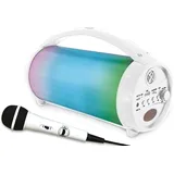 Lexibook iParty - Tragbarer Bluetooth-Lichtlautsprecher mit Mikrofon, Stereoanlage, Lichteffekten, Karaoke, Kabelloser, UKW-Radio, USB, SD-Karte, Akku, weiß, BTP585ZLXB
