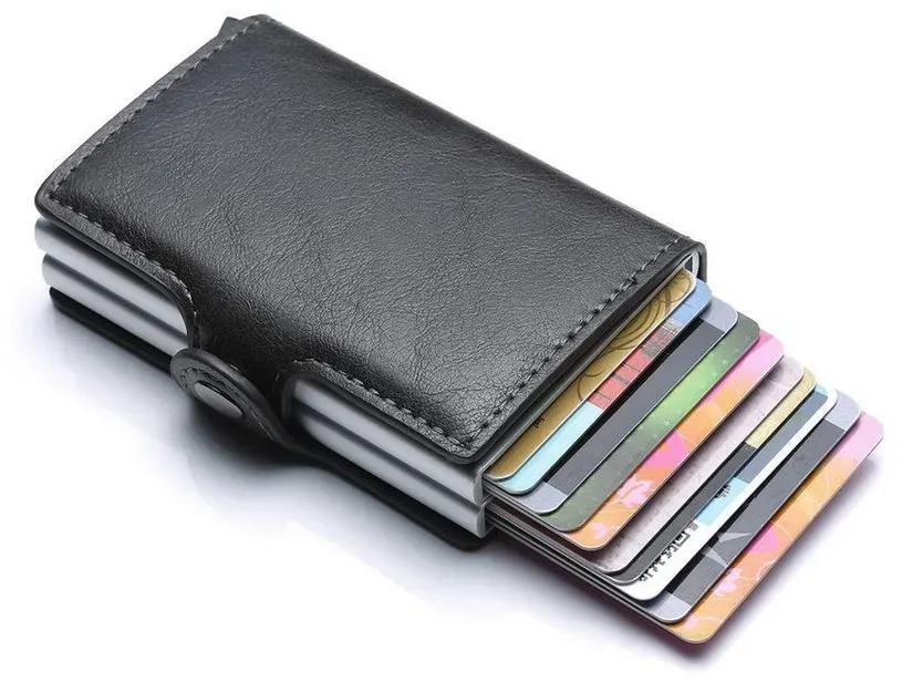 Mutoy Mini Geldbörse, Geldbörse Herren, Leder Geldbörse, Smart wallet mit RFID-Schutz (Men's Wallet, Mini Portemonnaie Herren,Geldbörse mit Münzfach, Slim Portmonnaie Clip, Kreditkartenetui Herren Damen mit Geldbeutel), Kreditkartenetui Smart Wallet mit Kartenetui + Münzfach Portmonee schwarz