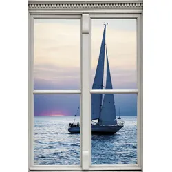 Wandsticker QUEENCE "Segelschiff", blau, T:0,1cm, Wandtattoos, Wandsticker, Wandbild, selbstklebend, 3D, Fenster