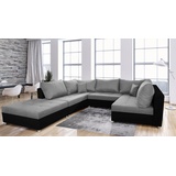 Fun Möbel Wohnlandschaft Sofa ANDRO mit Schlaffunktion und Hocker Schwarz-Grau